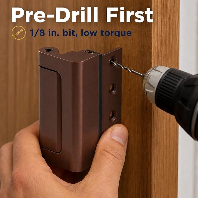 Prime-Line U 11441 Door Reinforcement Lock – Add Extra, High Security to your Home and Prevent Unauthorized Entry – 3” Stop, Aluminum Construction, Red Bronze (Single Pack) | Add Extra High Security, Prevent Unauthorized Entry, 3 in. Stop, Solid Brass ... - Image 7