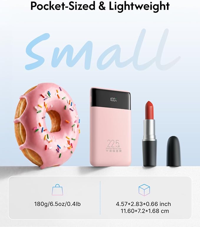 VEGER 10000mAh 22.5W Fast Charging Portable Charger with Built-in Cables | 0.4lb Slim USB C Power Bank, Small Battery Pack for iPhone 17/16/15/14/13 iPad Samsung, Flight Safe, Travel Essential, Pink - Image 2