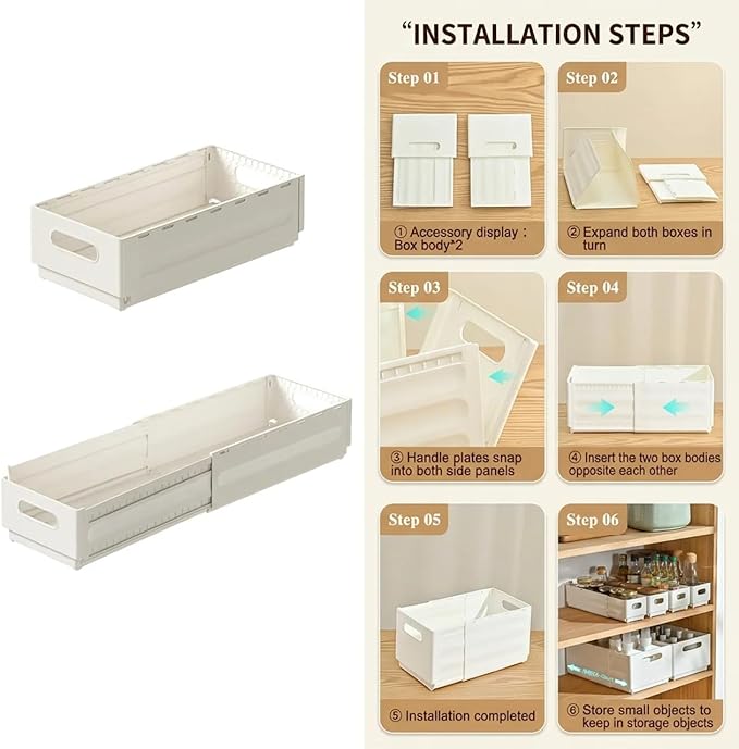 2 Pack Expandable Plastic Storage Boxes, Multi-Purpose Folding Organizer, Drawer Storage Divider For Bedroom, Kitchen And Snack Storage (s) - Image 4