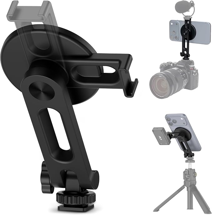 Magnetic Camera Cold Shoe Phone Tripod Mount Holder w Rotatable Cold Shoe | Adjustable Cell Phone Tripod Adapter Attachment with 1/4"-20 Hole for Magsafe iPhone 17 16 15 14 13 12 Pro Max Live Streaming by Kiorafoto