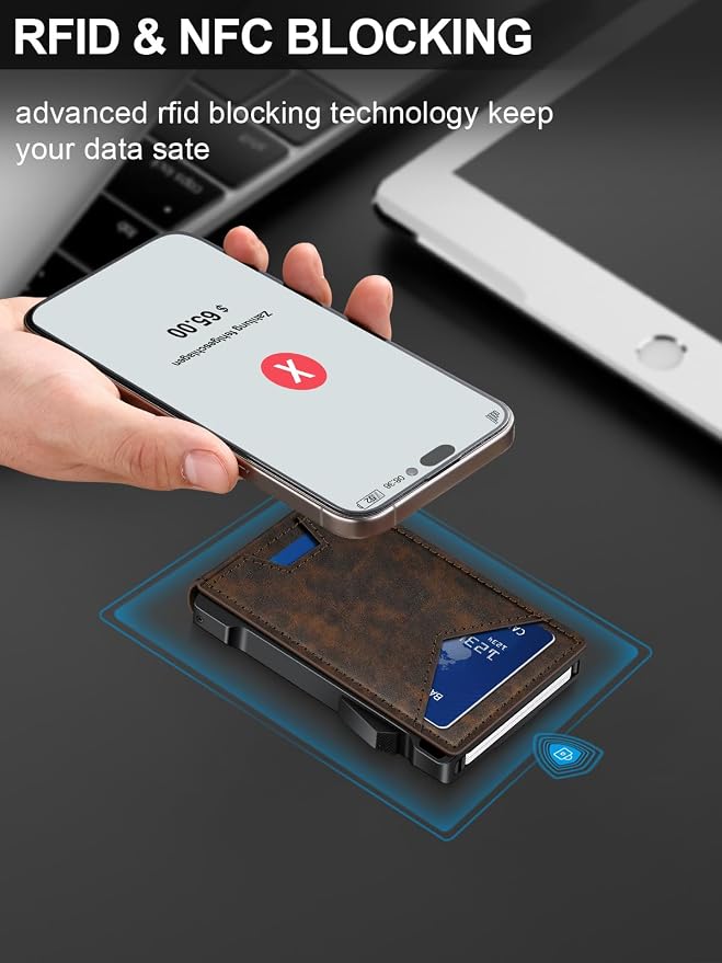 Wallet for Men RFID Wallet with 2 ID Windows & Money Clip, Slim Pop Up Card Holder for 10-12 Cards, Bifold Minimalist Smart Wallet for Front Pocket, Compact Metal Credit Card Holder, Gifts for Men - Image 3