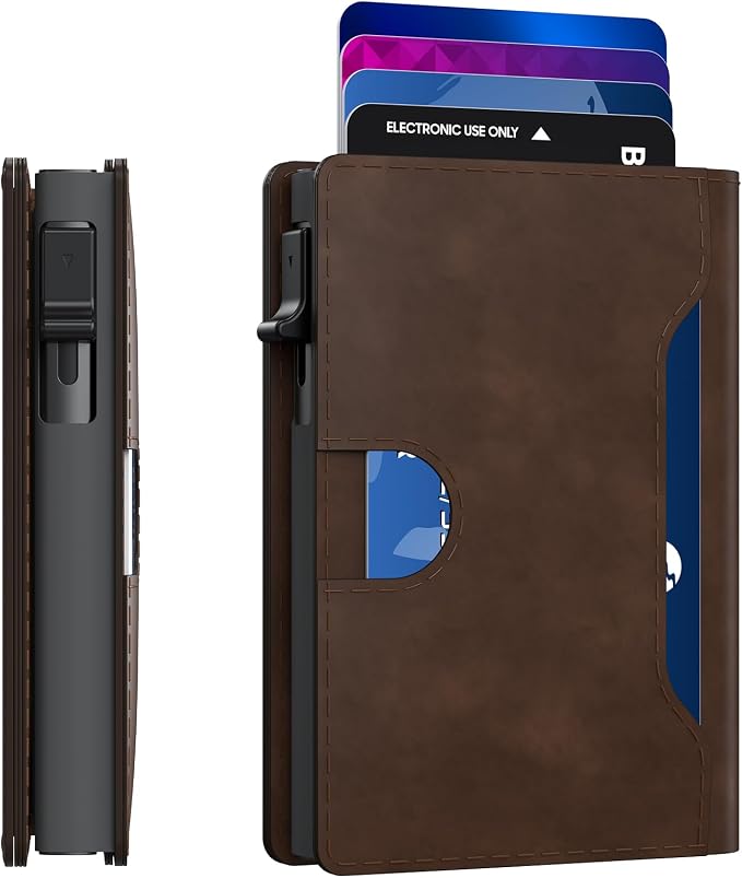 Men Wallet 8-11 Cards, Anti-Theft Minimalist Wallets, Smart Pop Up Card Wallet With RFID Blocking Function, Cash Slots, ID Window, Ultra Thin, Front Pocket(Brown) by Unknown