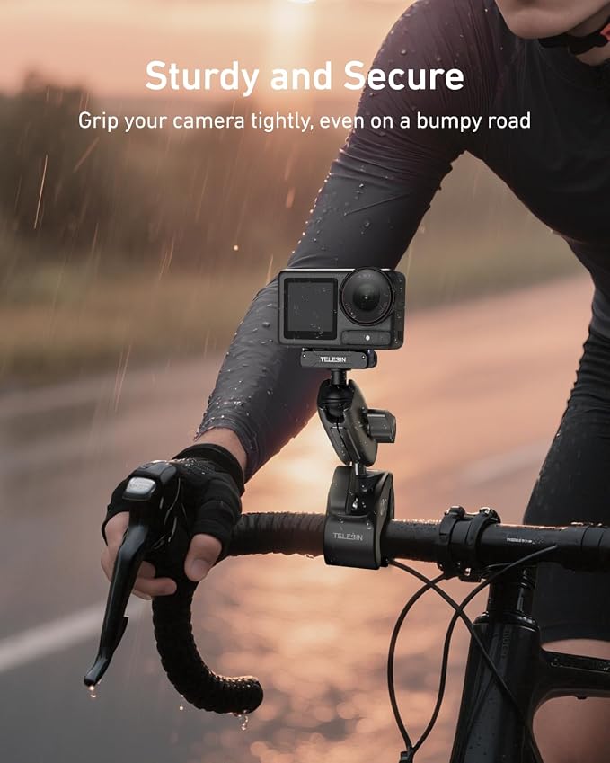 TELESIN Super Clamp Mount | Bike Mount for DJI Osmo Pocket 4 3 /DJI Osmo Action 6/Action 5 Pro/Action 4| Dual-Lock Magnetic Clips | 360°Rotation Ball Head | Fits 9-38mm Handlebar for Bike/Motorcycle - Image 7