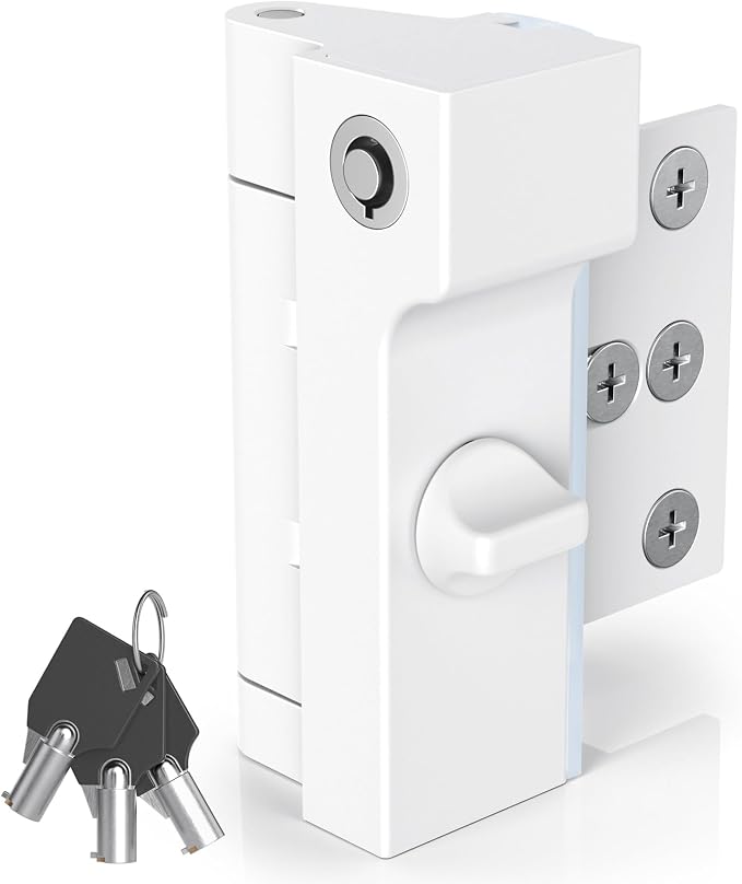 AST Home Security Door Reinforcement Lock, 1 Pack, Indoor Use, Childproof | Safety door lock, toddler proof security latch, kidproof door stopper with cylinder and snib, made of zinc alloy, matte white - Image 7