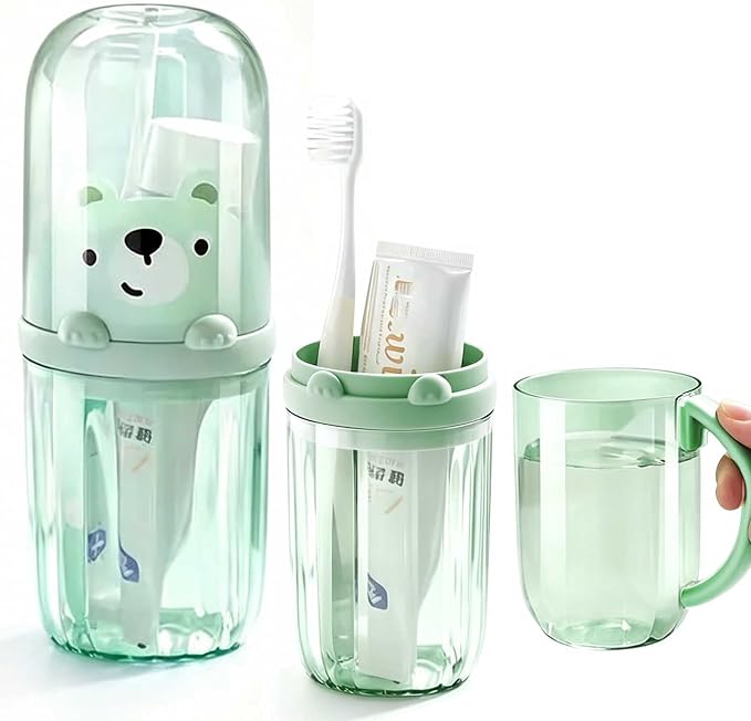 Cute Toothbrush Travel Case for Kids with Detachable Handle, Portable Cute Toothbrush Holder, Multifuction Toothbrushes Toothpaste Storage Box for Camping Travel or Home Use (Green) by MYLDH
