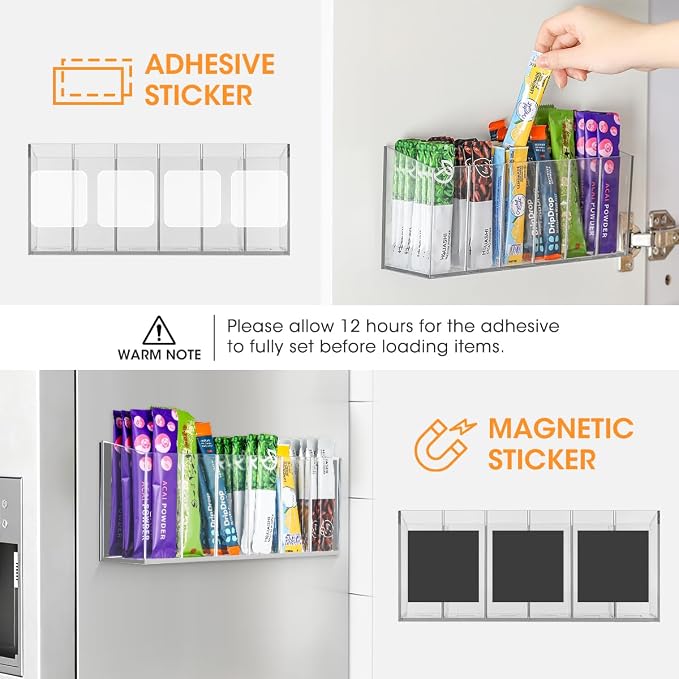 AIEVE Drink Packet Organizer, Mountable Water Packet Organization Holder with Adhesive & Magnetic Sticker, Pantry Organizers Kitchen Storage for Countertop Table Fridge Cabinet - Image 2