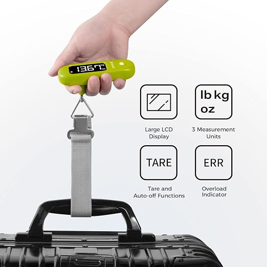 pack all Digital Luggage Scale for Travel, 110Lbs Capacity, 0.1Lb Precision | Handheld, Backlit LCD Display, Lb/Kg/Oz Conversion, Tare Function, Battery Included, Apple Green - Image 3