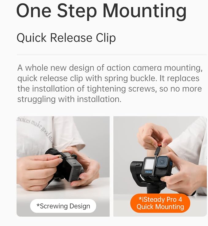 Hohem iSteady Pro 4 Action Camera Gimbal 3-Axis Splashproof Stabilizer for GoPro Hero 13/12/11/10/9/8/7/6/5/4/3,DJI OSMO Action,Insta360 ONE R,Sony RX0,Quick Mounting,14Hrs Runtime - Image 4
