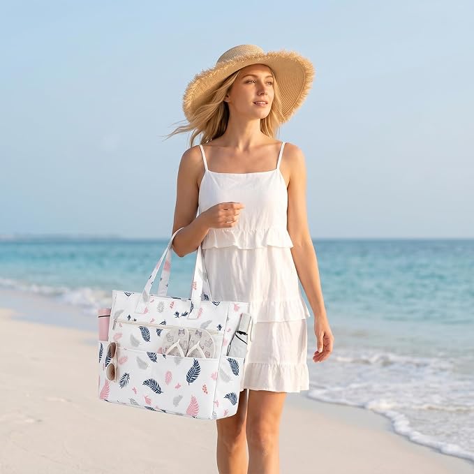 Large Beach Bags for Women, Waterproof Sandproof Beach Tote Bags Swim Pool Bags with Zipper & Wet Pocket Family - Image 2