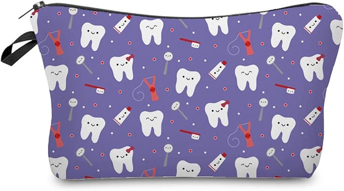 Livel lhood Purple Cartoon Teeth Cute Small Makeup Bag | Printed Padded Cosmetic Organizer Zipper Pouch, Purple Cartoon Teeth Gift for Women Friends by Livel+lhood