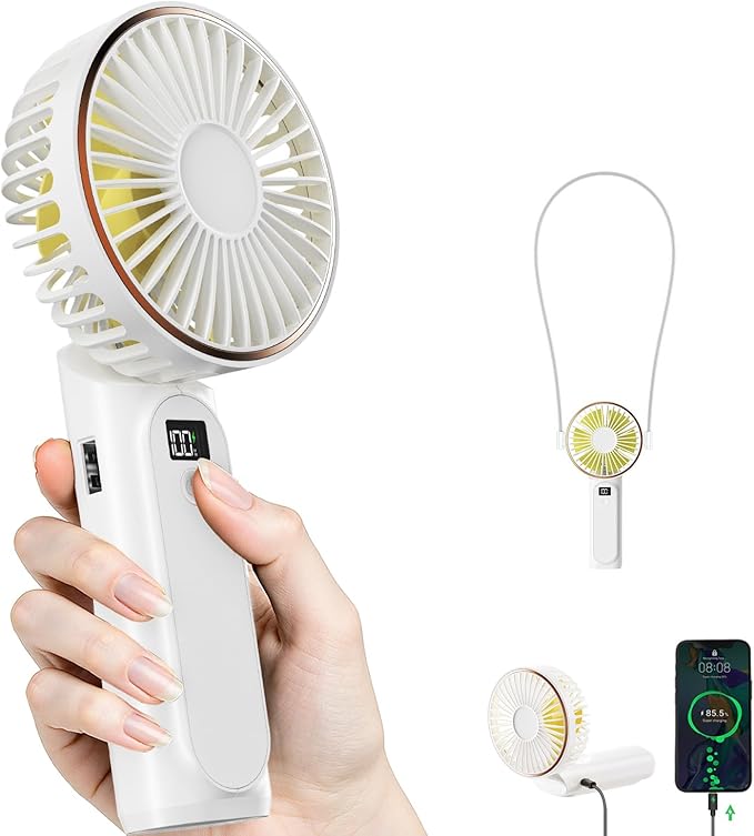 TUNISE Portable Handheld Fan, Portable Fan Rechargeable, 4000mAh, 180° Adjustable, 6 Speed Wind, Display Electricity in Real Time, USB Rechargeable Foldable F an, Quiet Personal Fan with Power Bank by TUNISE