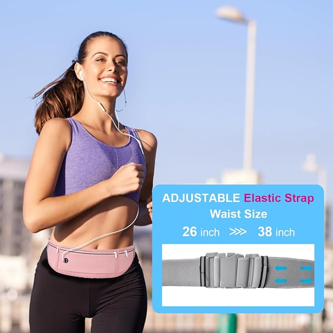 Slim Running Belt for Women Men,Runners Fanny Pack Phone Holder,Money Belt,Running Gear Accessories,with 3 Pockets.(Pink) - Image 4
