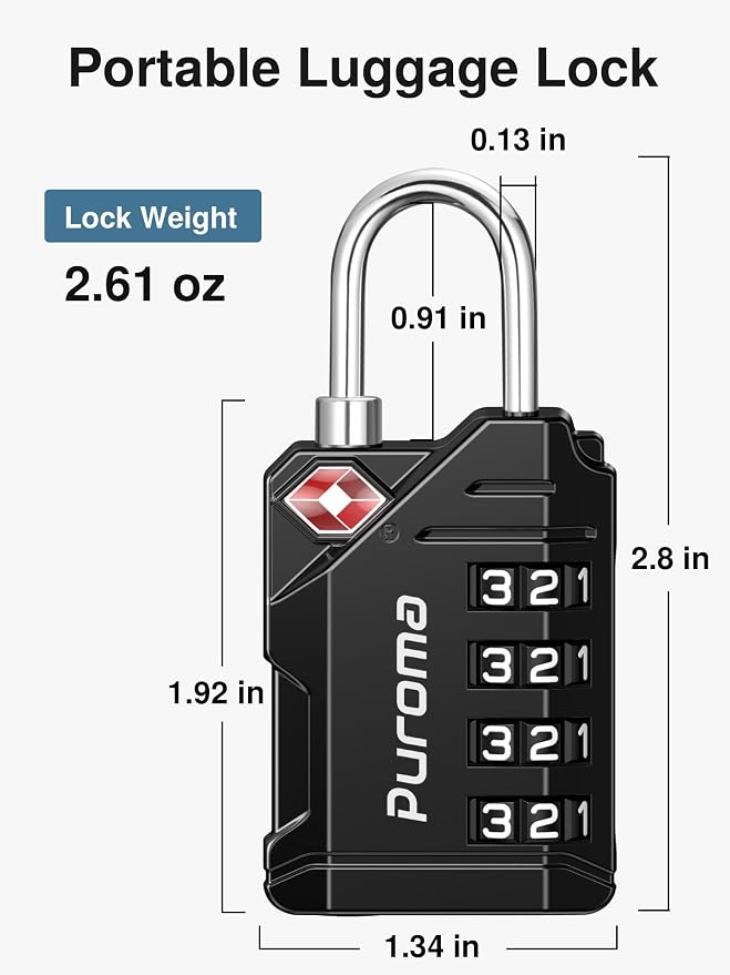 Puroma TSA Approved Travel Luggage Locks, 2 Pack Black 4 Digit Resettable Combination Code Lock with Zinc Alloy Body for Suitcase, Backpack, Laptop Bag, Gym Locker, Toolbox - Image 6