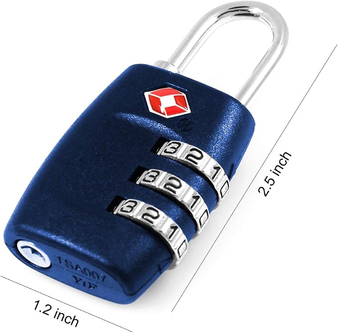DanziX TSA Approved Lock and 4 Colors Stainless Steel Safety Tether，3-Dial Combination Travel Luggage Lock with Lanyard Security Cable for Protect Your Different Sizes of Suitcase,Baggage-Deep Blue - Image 2