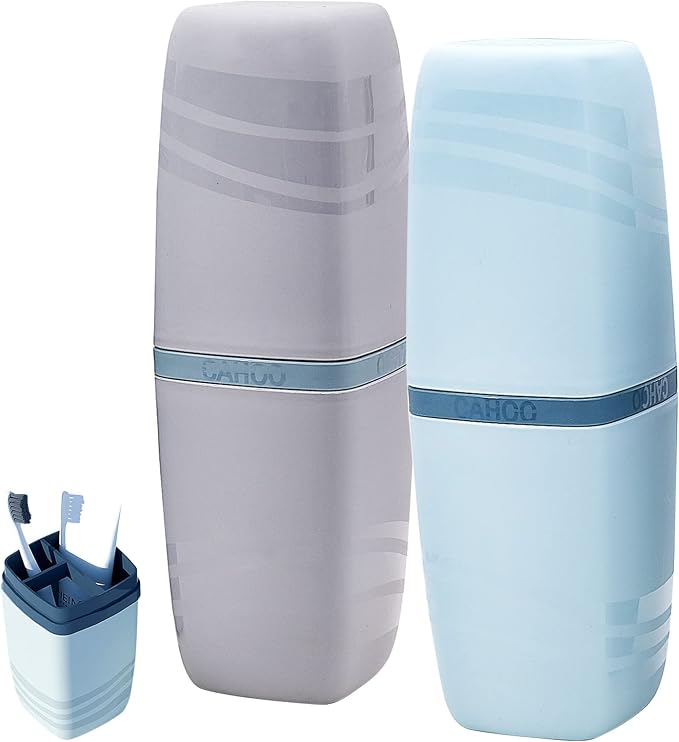2 PCS Travel Toothbrush Case, Portable Multifunctional Toothbrush Holder, Toothbrushes Toothpaste Separate Storage Wash Cup for Business Trip, Camping by Unknown