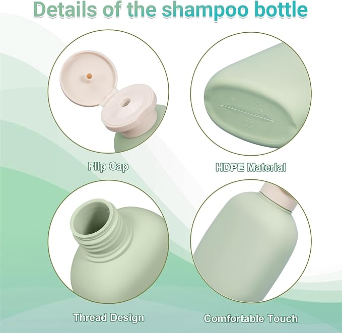 3.4 oz Small Plastic Travel Shampoo Bottles, Empty Plastic Squeeze Bottles with Flip Cap for Toiletries, Leakage-proof Travel Shampoo and Conditioner Bottles (4 pack, Green) - Image 3
