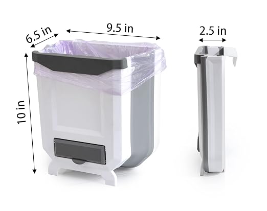 Hanging Kitchen Trash Can, Foldable Waste Bin for Kitchen, Collapsible Hang Small Plastic Garbage Can 2.4 Gallon for Cabinet/Car/Bedroom/Bathroom (White) - Image 4