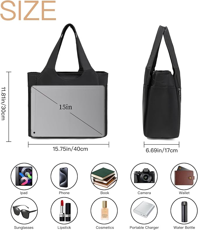 Corduroy Tote Bag for Women Crossbody Bags Lightweight Handbags Shoulder Bag with Zipper Pockets for Work Shopping - Image 4