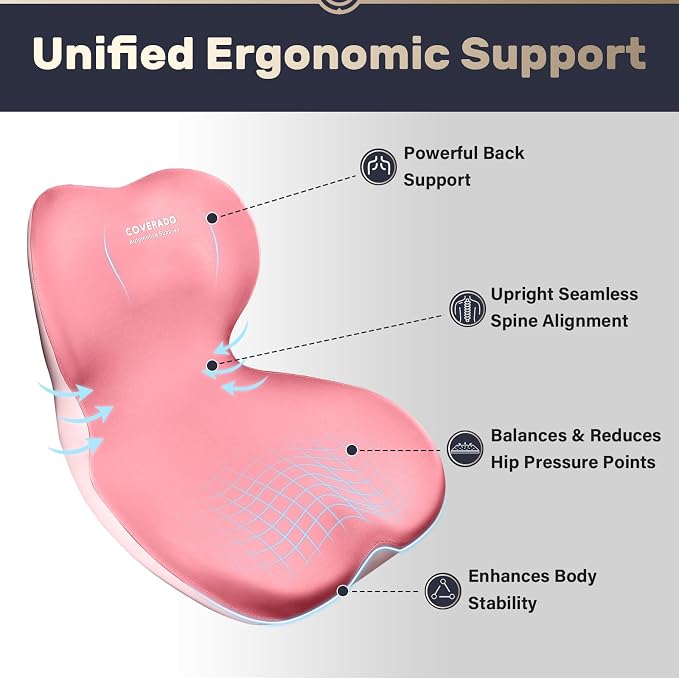 Coverado Car Seat Cushion and Lumbar Support Pillow One Piece, Memory Foam Ergonomic Back Support Driving Seat Cushion for Back Pain, Non-Slip Washable Cushion for Car, Driver, Office - Image 2