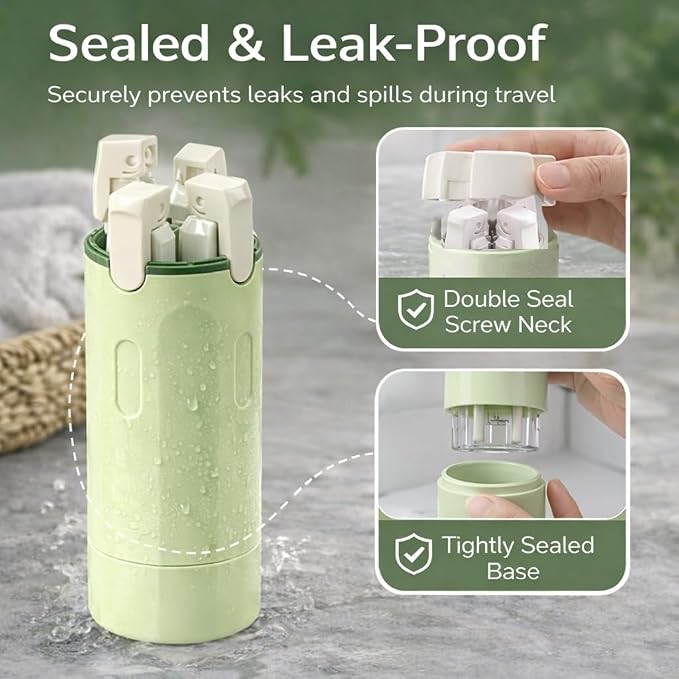 4-in-1 Travel Bottles for Toiletries, Travel Pump Bottle，Leak-Proof Shampoo Conditioner Lotion Dispenser with Pump, Compact No-Spill Toiletry Containers for Travel & Business Trips (Green) - Image 5