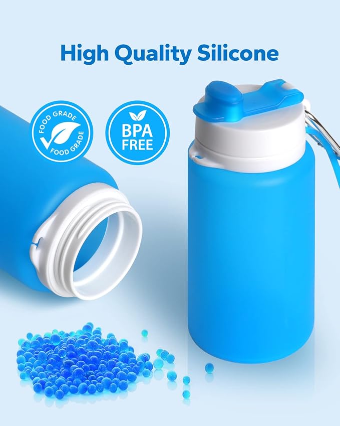 Collapsible Water Bottle, Portable Folding Bottle & Water Bottle with Clip for Backpack, Foldable Water Bottle BPA Free, Sport Bottle Water Squeeze Collapble Watterbottles (Blue) - Image 2