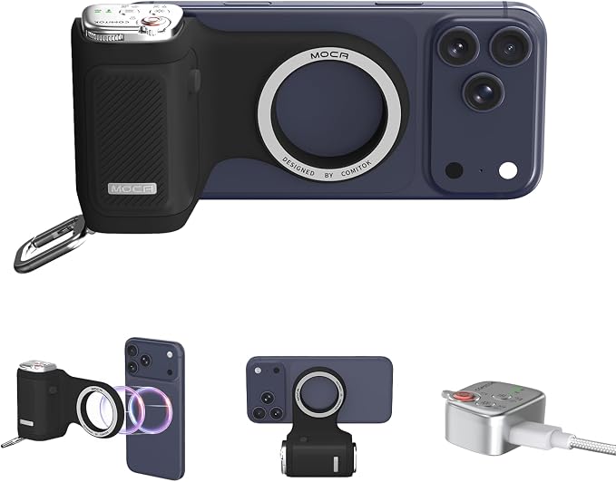 COMITOK MOCA iPhone 17 Pro Camera Grip No Need App for iOS26, Compatible iOS17 and iOS18, Fun Shot Magnetic Grip for Phone Native Camera with Anti-Drop Detachable Remote and Convenient Keychain Hook by COMITOK