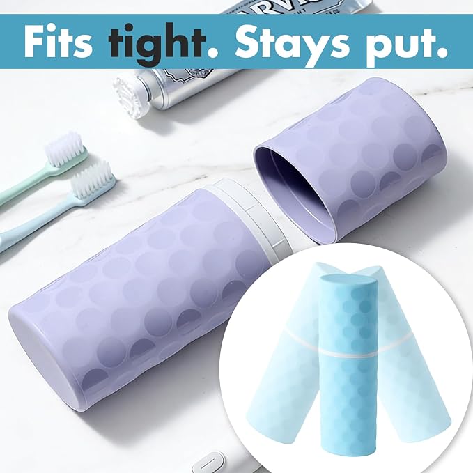 2Pcs Travel Toothbrush Case, Portable Travel Toothbrush Holder with Dot,Toothpaste Container for Home, Travel, Business, Camping, School, Couple 8.1x2.5x2 (Purple+Blue) - Image 4