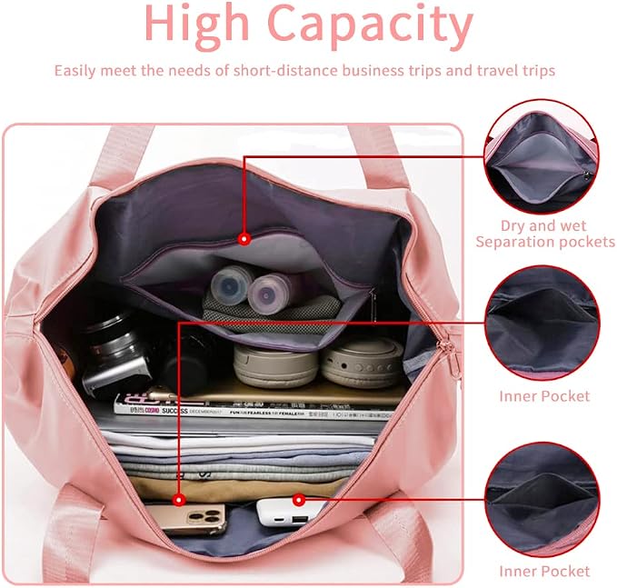 Large Capacity Foldable Travel Bag, Expandable Waterproof Carry on Bag, Dry and Wet Separation Spor Duffel Bags - Image 4