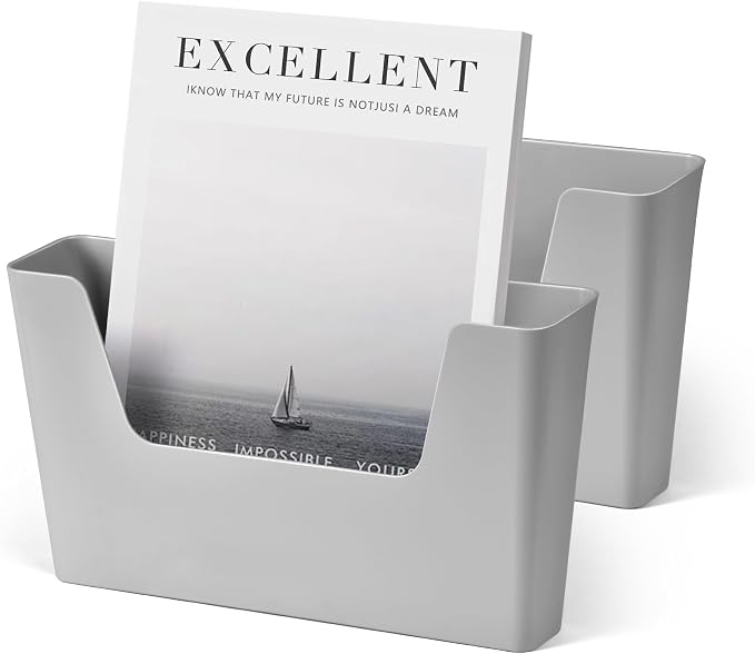 YOHOM Adhesive File Holder Plastic Document Folder Door No Drilling Mount Mail Magazine Organizer A4 Filing Envelopes Folder, Office Wall Mount Single Pocket(GREY, 2 PCS) by Yohom