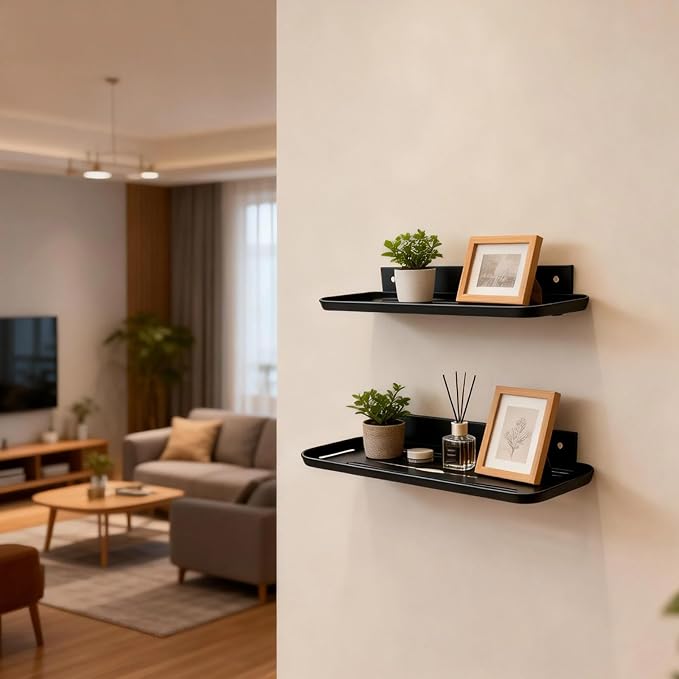 Wall Mounted Floating Shelf, Self Adhesive Shelf | No Drill Adhesive Wall Shelf, Floating Shelves Damage-Free Expand Walls Space for Living Room Kitchen Bathroom - Image 4