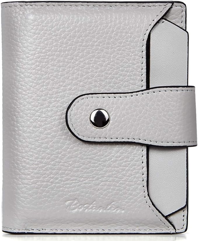 BOSTANTEN Leather Womens Wallet Small RFID Blocking Credit Card Holder | Removable ID Window, Zipper Coin Pocket, Bifold, Minimalist, Fits Small Purses, Daily Use, Ladies Gifts, Grey by BOSTANTEN