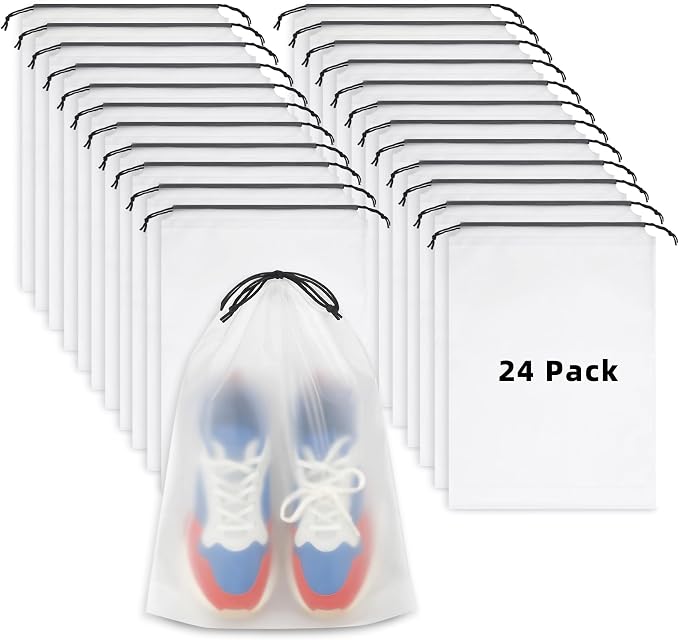 LazyMe Clear Shoe Bags for Travel, 11.8 x 15.7 Inch, 24 Pcs | Waterproof Drawstring Shoe Bags, Shoe Storage and Packing Bags, Travel Essentials for Women and Men by LazyMe