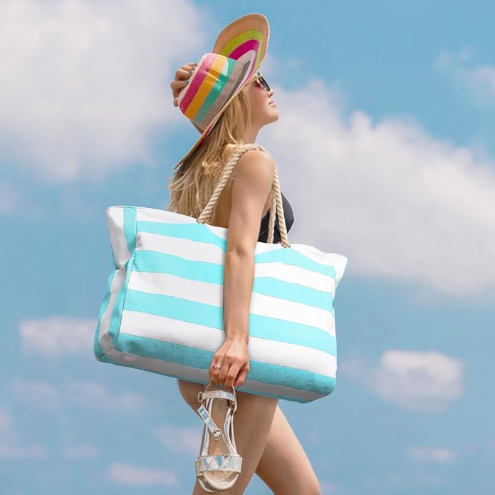 Becokan Beach Bags for Women Large Waterproof Beach Tote Bag Zipper Beach Bags Waterproof Sandproof Swim Pool Bag Large Tote - Image 2