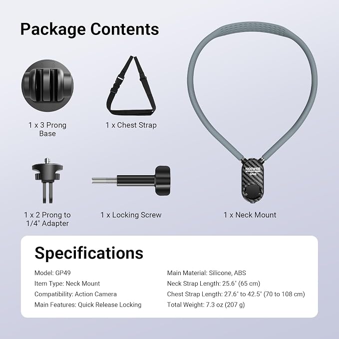 NEEWER Neck Mount Compatible with GoPro DJI Insta 360 Action Cameras, Quick Release Neck Holder with Air Cushion & Adjustable Chest Strap, Accessories Kit for POV Vlogging Video Recording, GP49 - Image 8