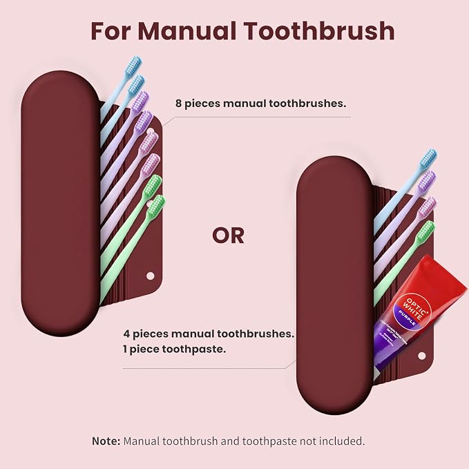 Silicone Electric Toothbrush Travel Case, Manual Toothbrush Travel Cover for Men and Women,Toothbrush Holder for Travel,Gym and More, Fits Most Manual and Electric Toothbrushes - Burgundy - Image 6