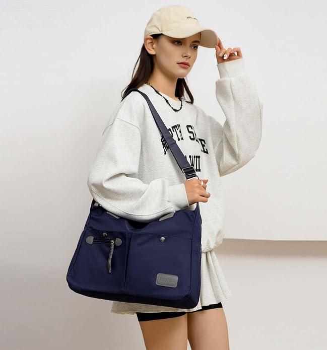 Tote Bag for Women,Multi Pockets Shoulder Handbag,Nurse Bag for Work,Large Cross body Purse,Fashion Nylon Top Handle Satchel - Image 2