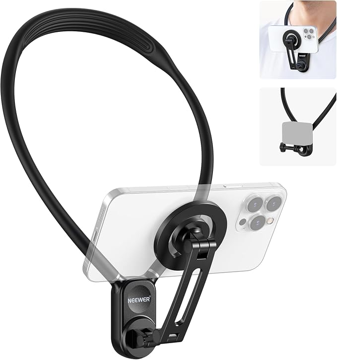 NEEWER Magnetic Neck Holder for Action Camera & Phone, GP16 | Tripod Chest Mount, Compatible with GoPro DJI Insta360 MagSafe iPhone Android, Phone Holder for POV Video Recording Vlog by Neewer