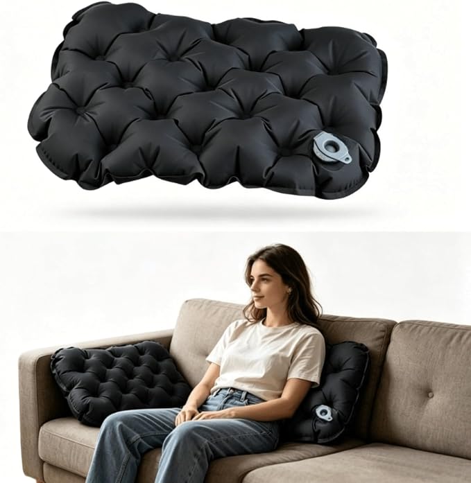 Inflatable Seat Cushion for Stadium, Camping, Travel, Office - Lightweight Waterproof Portable Air Seat Pad for Tailbone Relief & Comfort - Compact, Easy Inflate/Deflate Cushion (BlackA) - Image 5