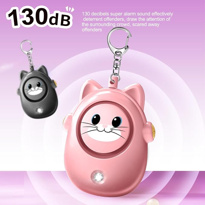 Personal Alarms Keychain, 130dB Loud Safety Siren, LED Light, Cute Cat Design Security Device for Women, Elderly, Children - Image 3