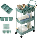 danpinera Storage Cart on Wheels, 3 Tier Bathroom Cart Organizer Slim Laundry Narrow Shelf with Wheels Dividers Hanging Cups Hooks Handle Easy Assembly, Green by danpinera