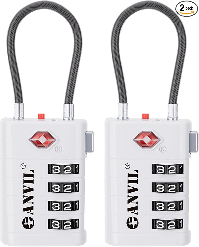 ANVIL TSA Approved Luggage Locks with Search Alert Indicator, 4-Digit Combination Suitcase Lock, Advanced TSA008 Core Heavy Duty Anti-Theft Travel Lock for Double Zippers, Backpacks by ANVIL