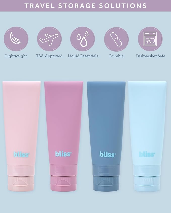 Bliss Travel Bottles Set TSA Approved Leak-Free Refillable Toiletries | Soft, Durable Containers Compress and Rebound Easily, Includes Spray Options for Toners and Mists, Carry-On Ready - Image 2
