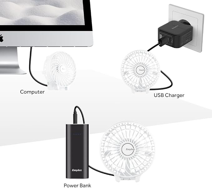 EasyAcc Handheld Fans [2x Crossbody Straps/2xDIY Stickers] for Portable Fan and Phones -Up to 10H Rechargeable Foldable Hand Desktop Fan for Home and Travel - White - Image 8