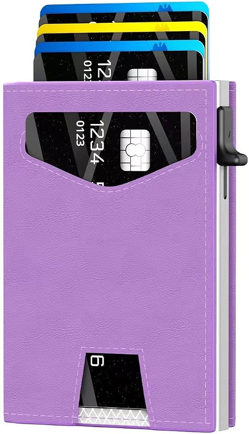 RFID Wallet Women: Stylish Security Metal Wallet for 10-12 Cards & 2 ID Windows - Smart Pop-Up Credit Card Holder & Cash Slot in Compact Trifold Design,Gift for Her(Purple) by Unknown