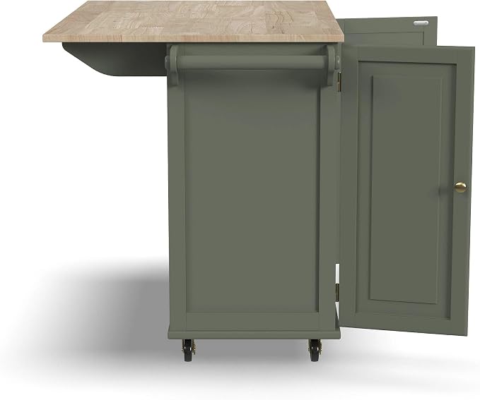 Homestyles Mobile Kitchen Island Cart with Wood Top and Dropleaf Breakfast Bar, 18" D x 53.5" W x 36" H, Green - Image 15