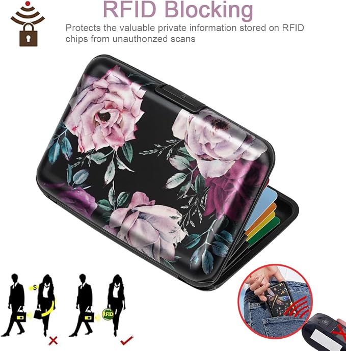 Coco Rossi Credit Card Holder RFID Aluminum Small Mini Wallet Women | Metal Wallet, Business Cards Holder, ID Case, Slim Sleeves, Womens Girls Gift, Carry Proof Wallets for Travel, Dark Roses - Image 4