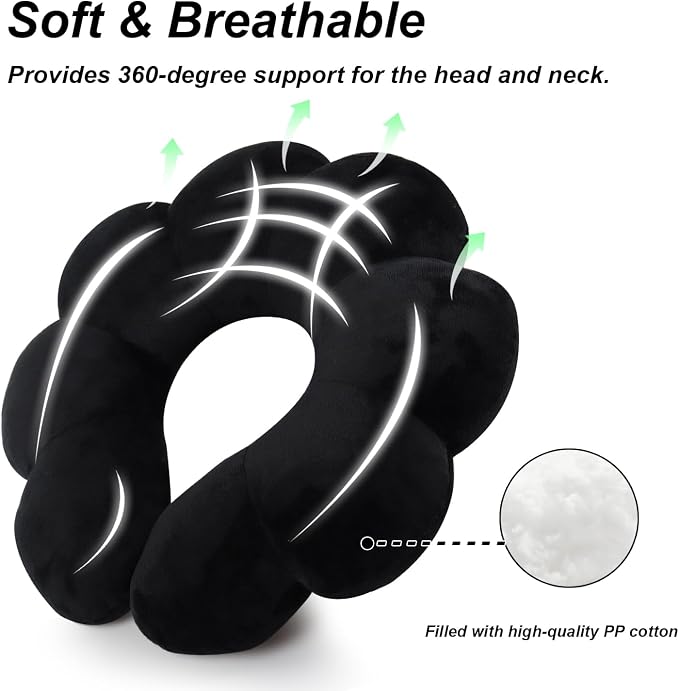 Sexysamba Flower Travel Neck Pillows for Airplanes Breathable Cotton U-Shaped Neck Pillow for Kids & Adults Head Neck Chin Support Rest Pillow for Traveling,Car,Train,Bus,Recline,Home,Office,Black - Image 3