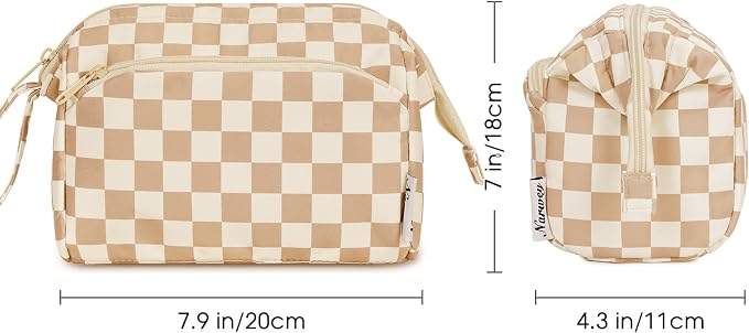 Narwey Large Checkered Makeup Bag Women Wide-open Make up Bag Travel Cosmetic Bag Organizer Toiletry Bag for Cosmetics Toiletries Accessories (Light Checkerboard) - Image 6