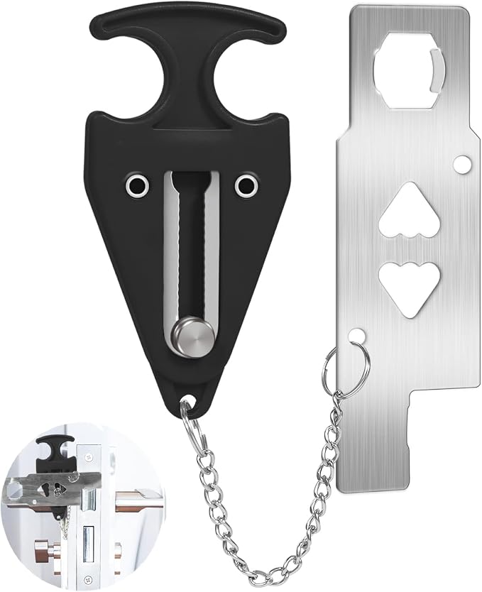 Portable Door Lock for Travel Lock Home Security Door Latch in Prevent Unauthorized Entry School Apartment Hotel(Black) by SHUYUE