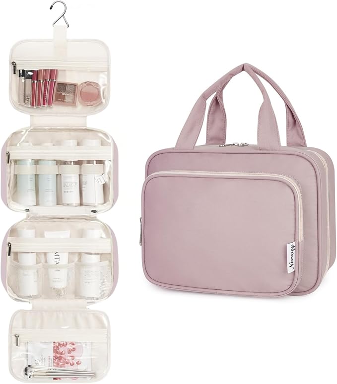 Narwey Hanging Toiletry Bag for Women Travel Makeup Bag Organizer Toiletries Bag for Travel Size Essentials Accessories Cosmetics (Dusty Rose (Medium)) - Image 2